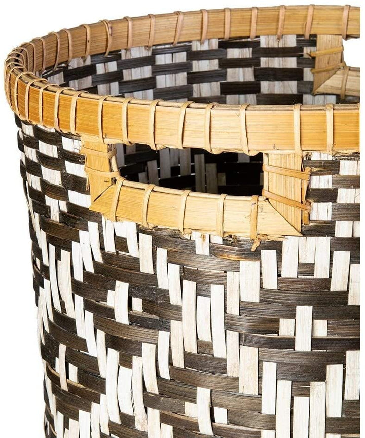 Woven Basket Set 16" W X D 14 5" H Black Wood Handmade - Diamond Home USA