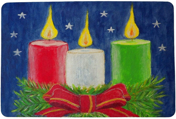 Christmas Candles Door Mat 18x26 Color Casual Rectangle Polyester Made USA Stain Resistant