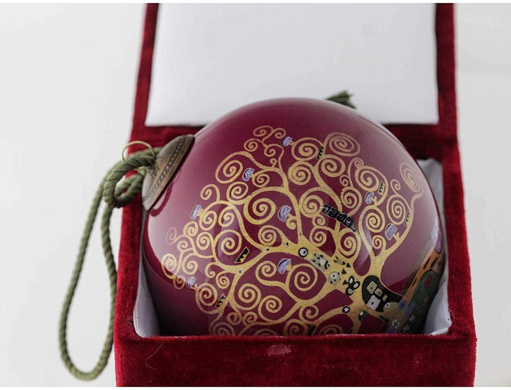 Tree Life (Burgundy) Hand Painted Glass Ornament Gold Color Red Metal Velvet - Diamond Home USA