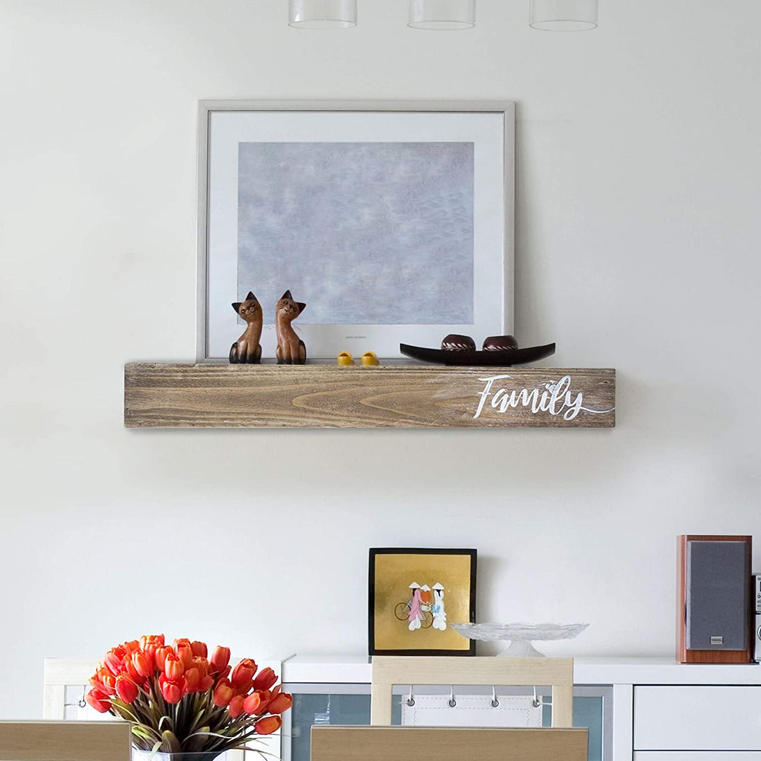 MISC Floating Wall Shelf Family Text Engraving Brown Wood