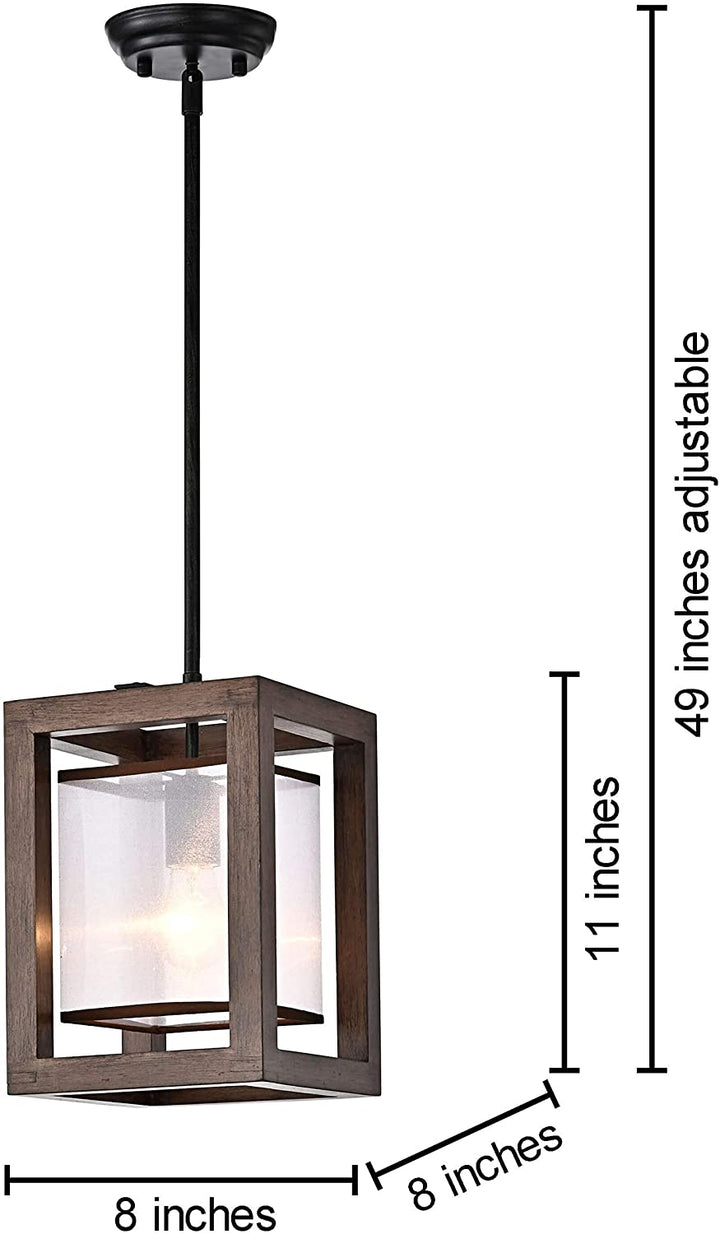 1 Light Antique Black Metal Natural Wood Fabric Shade Pendant Modern Contemporary Iron