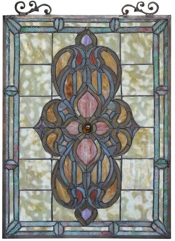 Tiffany Victorian Design Window Art Glass Panel Color Metal Includes Hardware