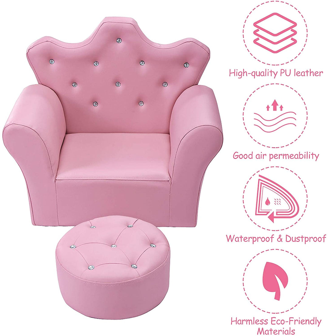 Kids Sofa PVC Leather Princess Embedded Crystal Pink Modern Contemporary Wood Finish - Diamond Home USA