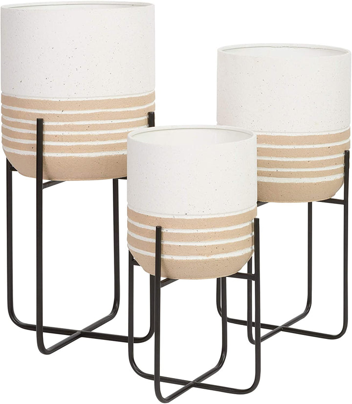 Modern Planters (Set 3) Gold White Mid Century Round