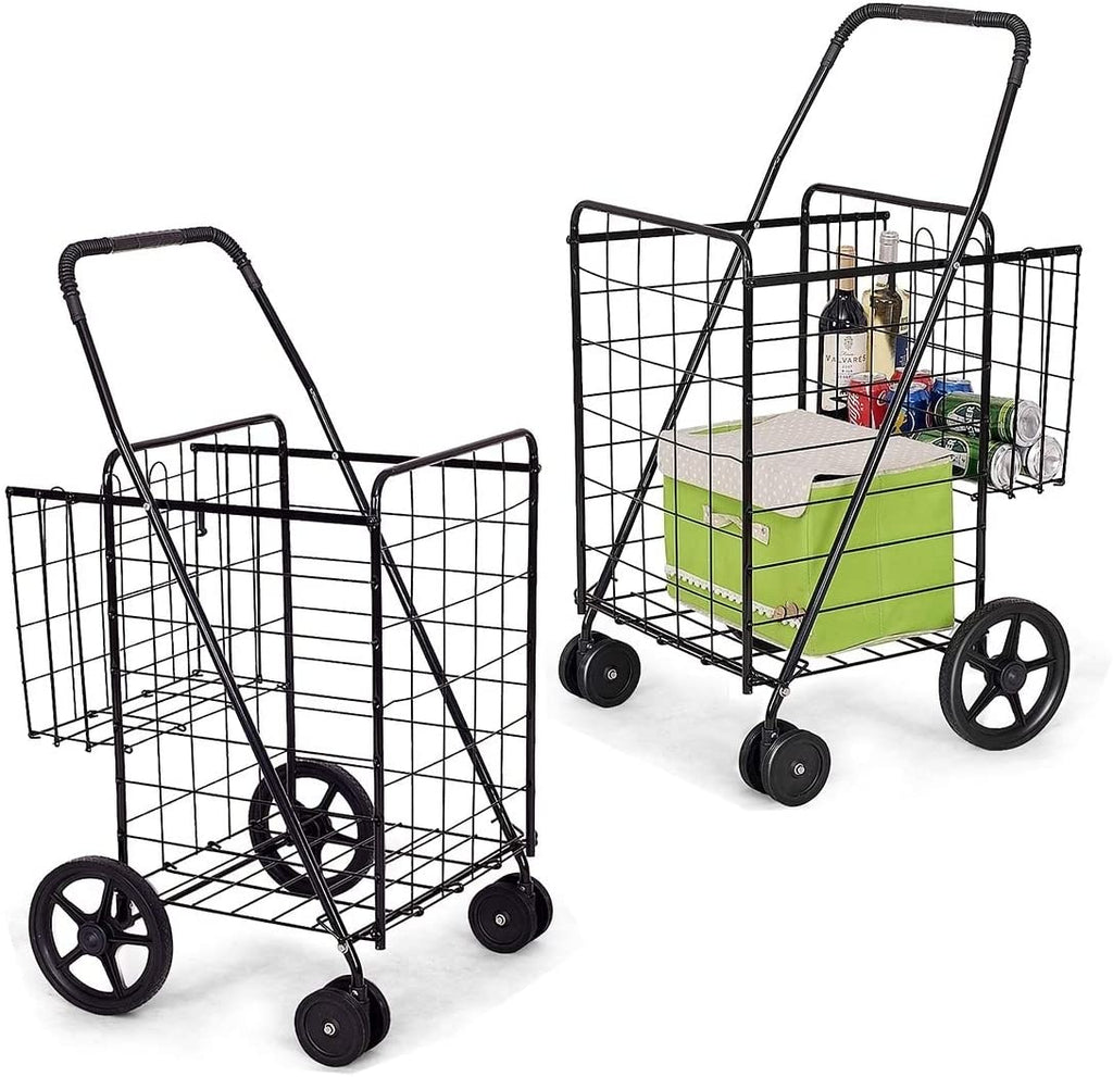 MISC Utility Folding Shopping Cart Swivel Wheels Easy Storage Black Steel