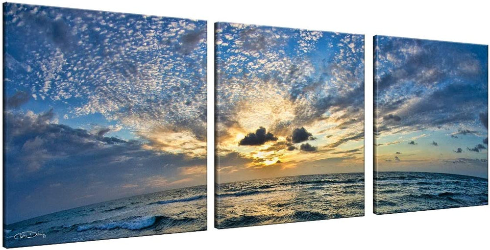 Ocean' 3 Piece Photographic Canvas Wall Art Blue Modern Contemporary Nautical Coastal Specialty Handmade Includes Hardware - Diamond Home USA