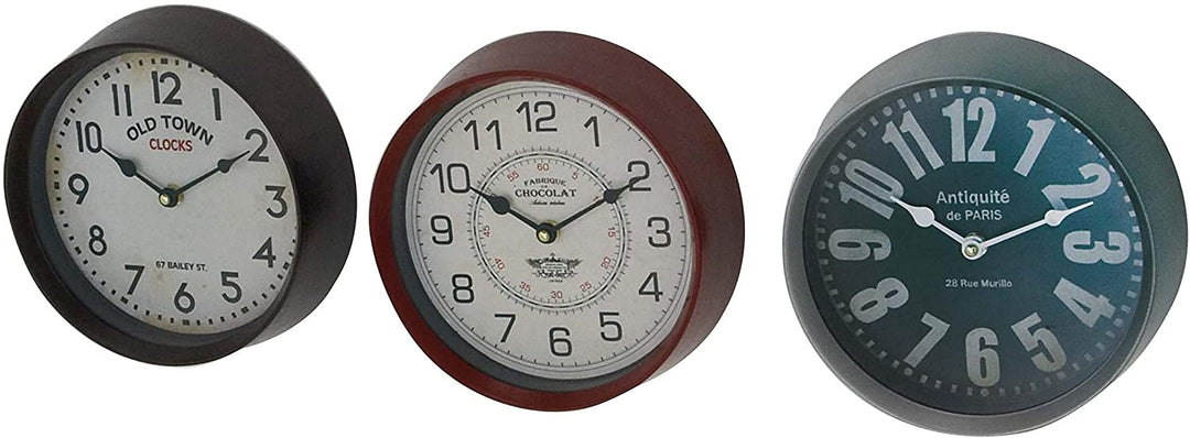 Traditional Analog Wall Clocks (Set 3) Color Round Iron Natural Finish Numerical Display - Diamond Home USA