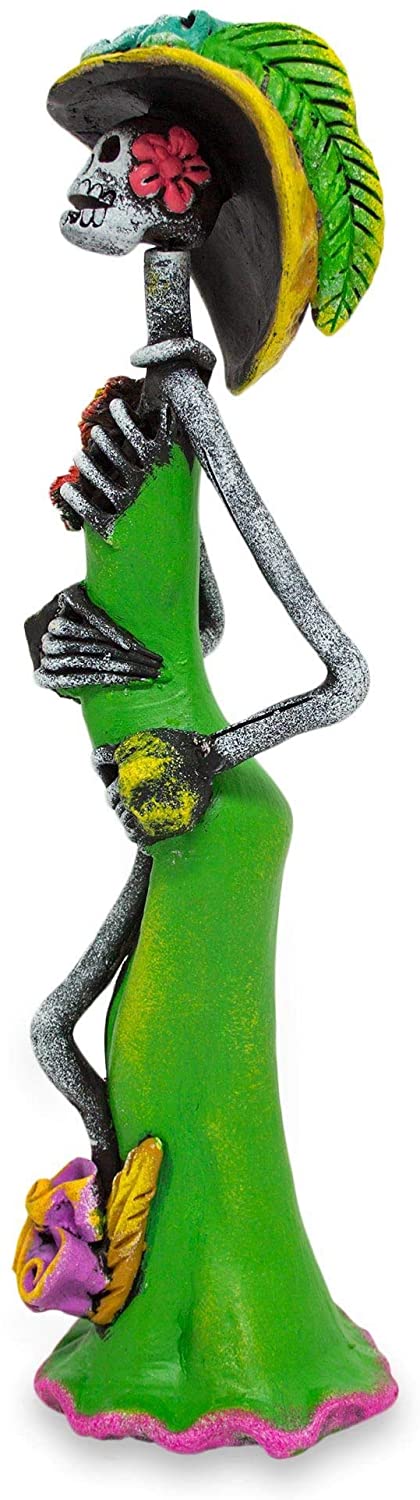 Ceramic Sculpture 'Dazzling Catrina' (Mexico) Green Handmade - Diamond Home USA