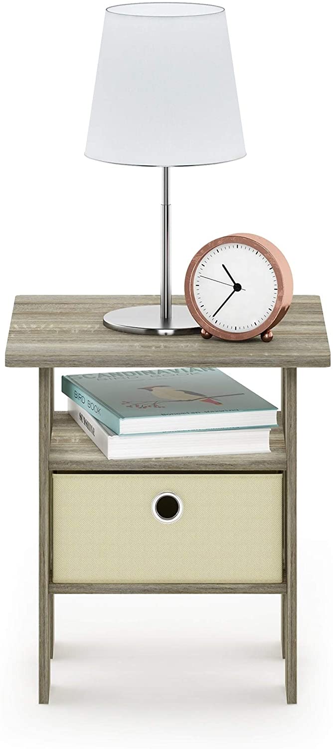 End Table Nightstand Bin Drawer Oak/Ivory Beige Modern Contemporary Square Wood Oak Finish Includes Hardware - Diamond Home USA