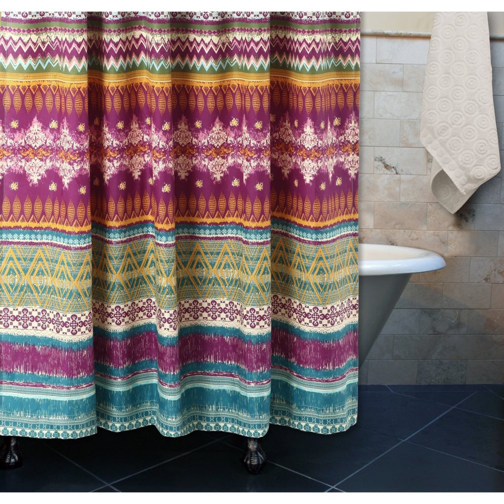 72 Inch Bohemian Shower Curtain Southwest Tribal Vibe Motif Design Hippie Rainbow Tie Dye Blend Fushsia Gold Vivid Pink Purple Teal Blue Abstract - Diamond Home USA