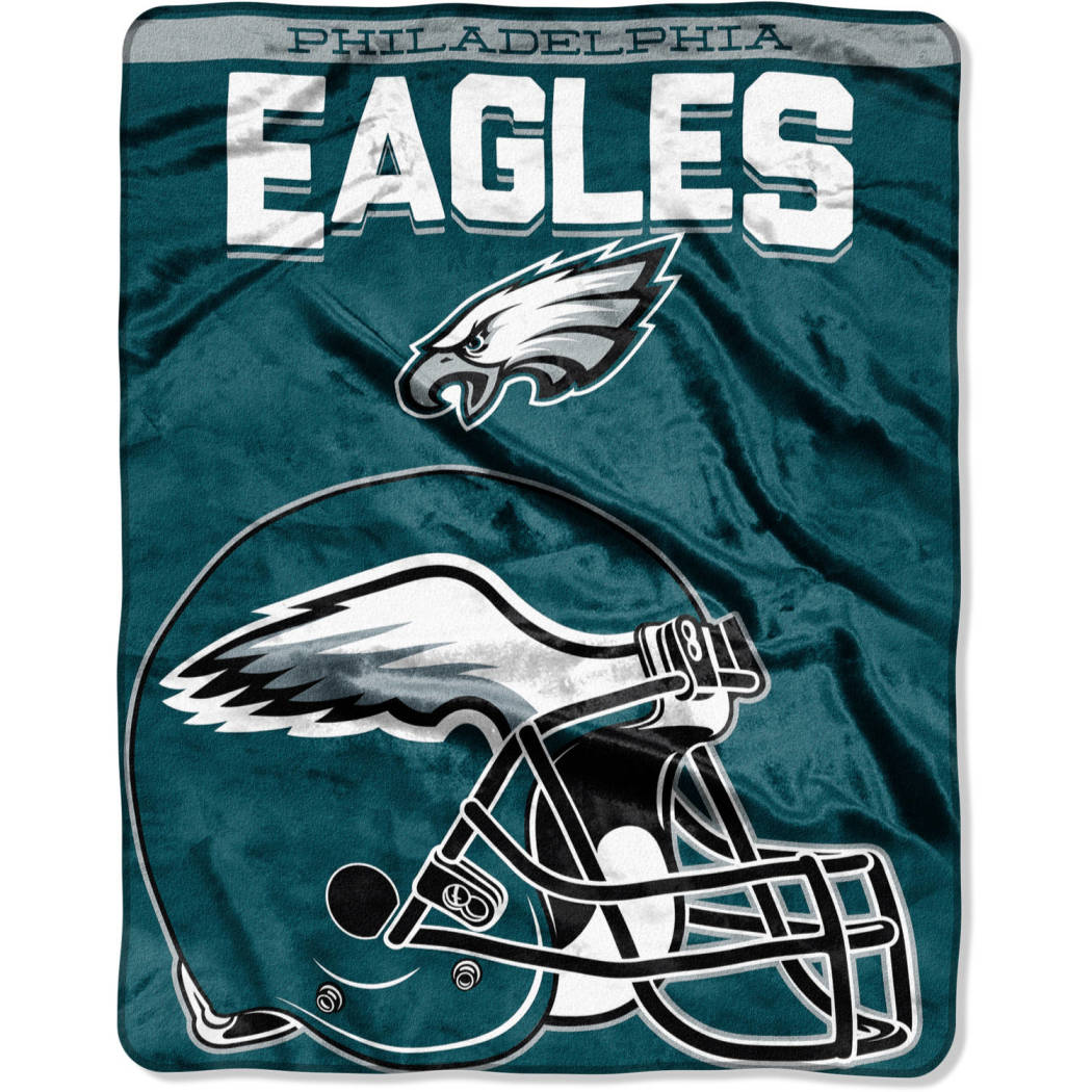 NFL Eagles Throw Blanket 55 X 70 Inches Football Themed Bedding Sports Patterned Team Logo Fan Merchandise Athletic Team Spirit Fan Black White Silver