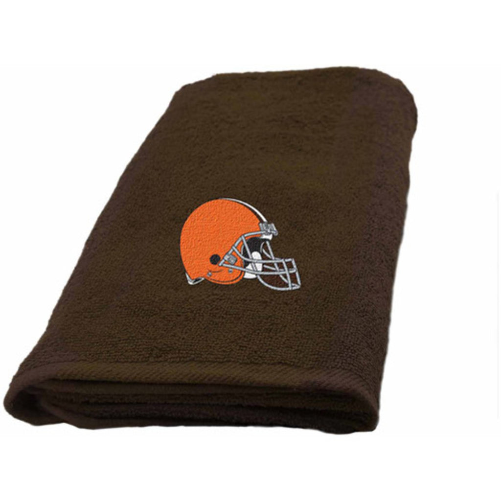 NFL Browns Hand Towel 26 X 15 Inches Football Themed Applique Sports Patterned Team Logo Fan Merchandise Athletic Spirit White Burnt Orange Seal Brown - Diamond Home USA