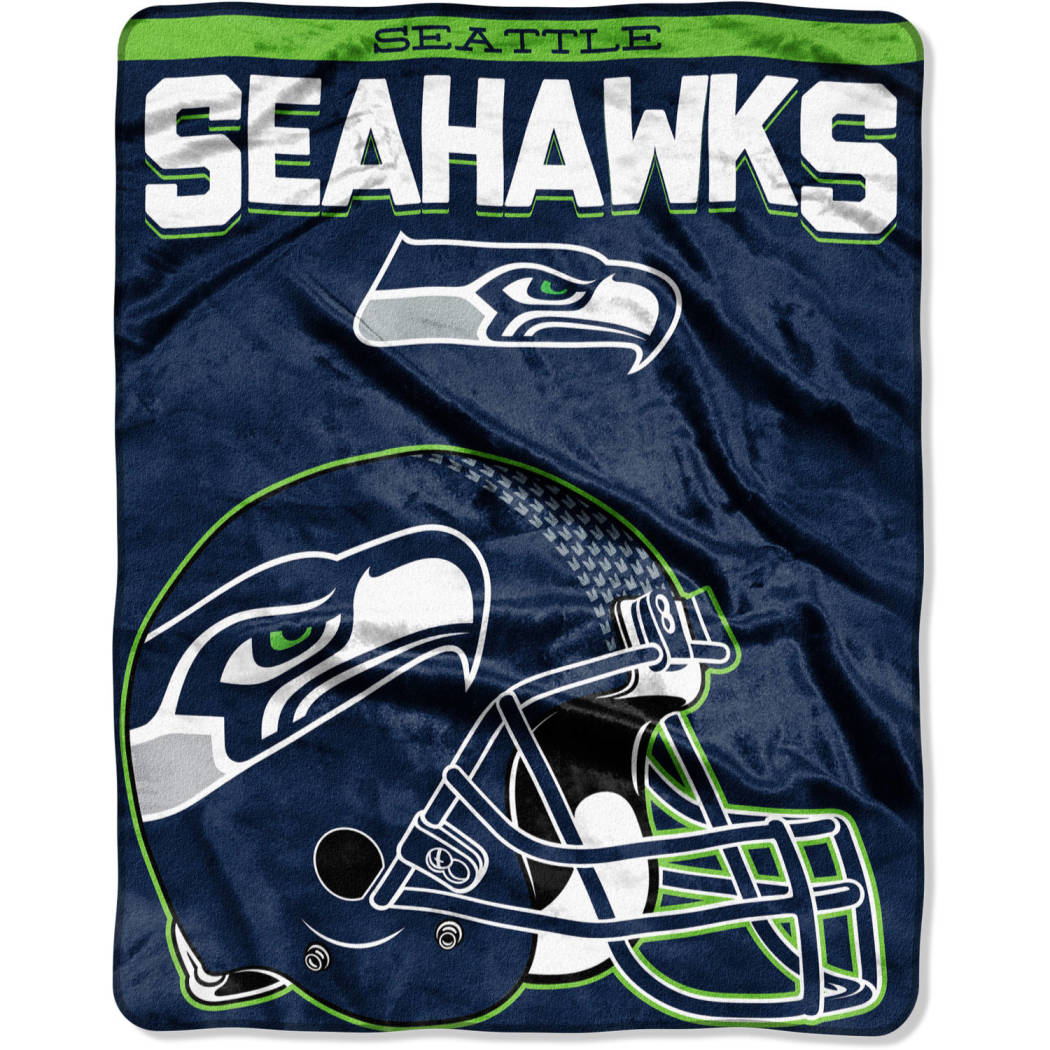 NFL Seahawks Throw Blanket 55 X 70 Inches Football Themed Bedding Sports Patterned Team Logo Fan Merchandise Athletic Team Spirit Fan Blue Bright