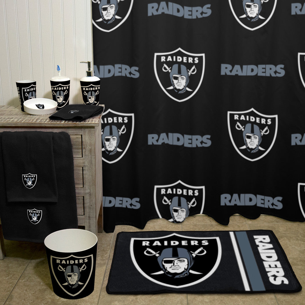 NFL Raiders Shower Curtain 72 X 72 Inches Football Themed Bedding Sports Patterned Team Logo Fan Merchandise Bathroom Curtain Athletic Team Spirit Fan - Diamond Home USA