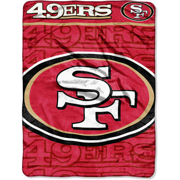 NFL 49ers Throw Blanket 46 X 60 Inches Football Themed Bedding Sports Patterned Team Logo Fan Merchandise Athletic Team Spirit Fan Scarlet Red Gold