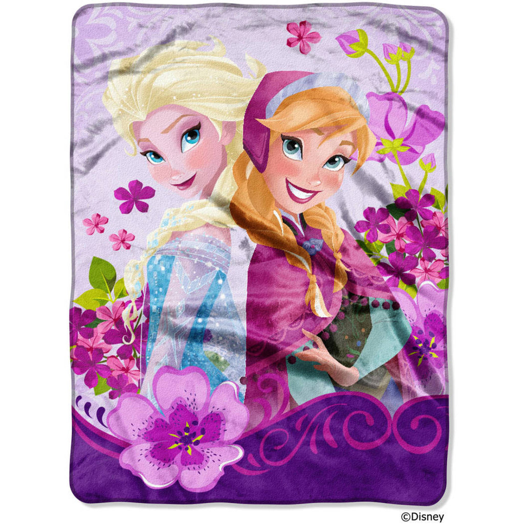 Girls Purple Disney Frozen Themed Blanket (60"L x 46"W) Cute Faces Princess Boho Chic Floral Background Sofa Throw Super Soft & Comfy Bedding Machine