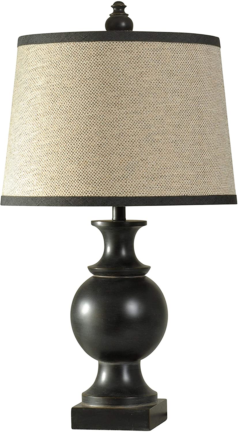 Black Table Lamp Natural Linen Hardback Fabric Shade