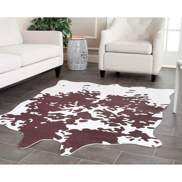 5x6 Cowhide Rug Brown White Cow Hide Carpet Faux Fur Mat Indoor Living Room Animal Shaped Modern Soft Decorative Polyester