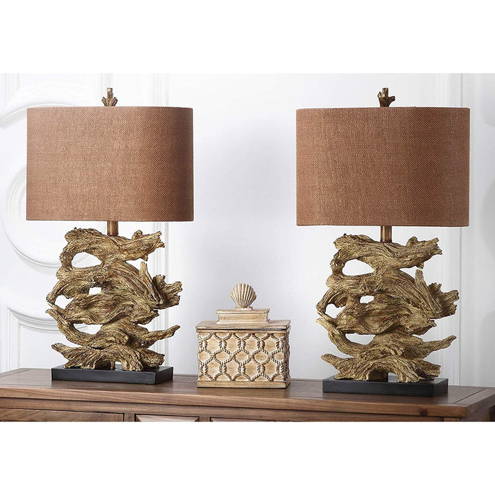 Set 2 Golden Brown Driftwood Table Lamp Branch Light Stacked