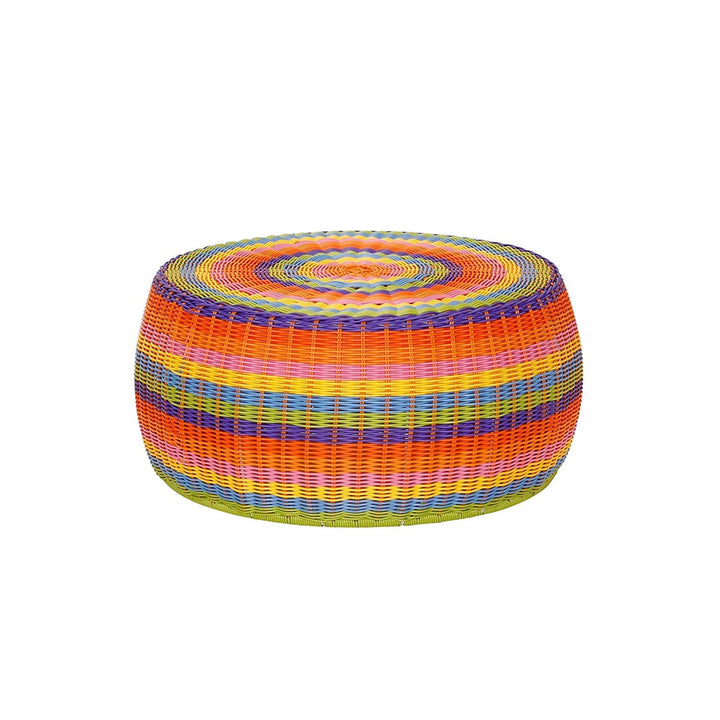 Outdoor Patio Round Wicker Ottoman Colorful Small Rainbow