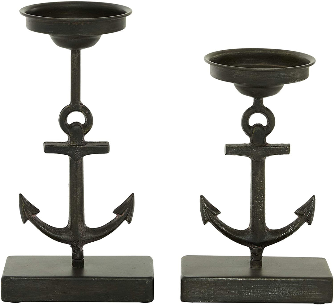 Metal Candle Holders Ship Anchor Design Set 2 11" 9" 4 X 6 11 Black - Diamond Home USA