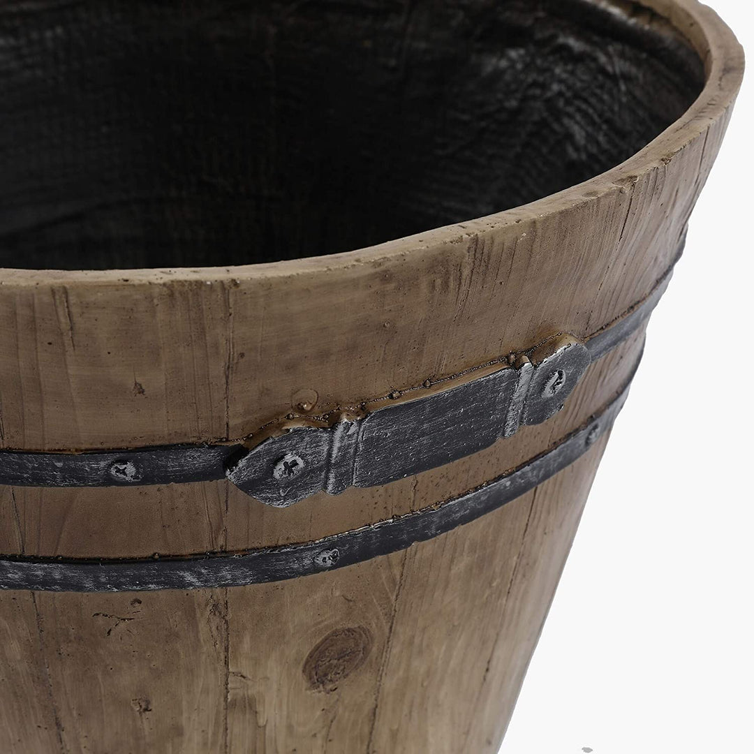 Set 2 Rustic Finish Barrel Planters Brown Farmhouse Round