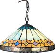 Tiffany Design/Look Geometric 2 Light Antique Bronze Pendant 1 Hang Chain Color Tiffany Art Glass Metal Dimmable