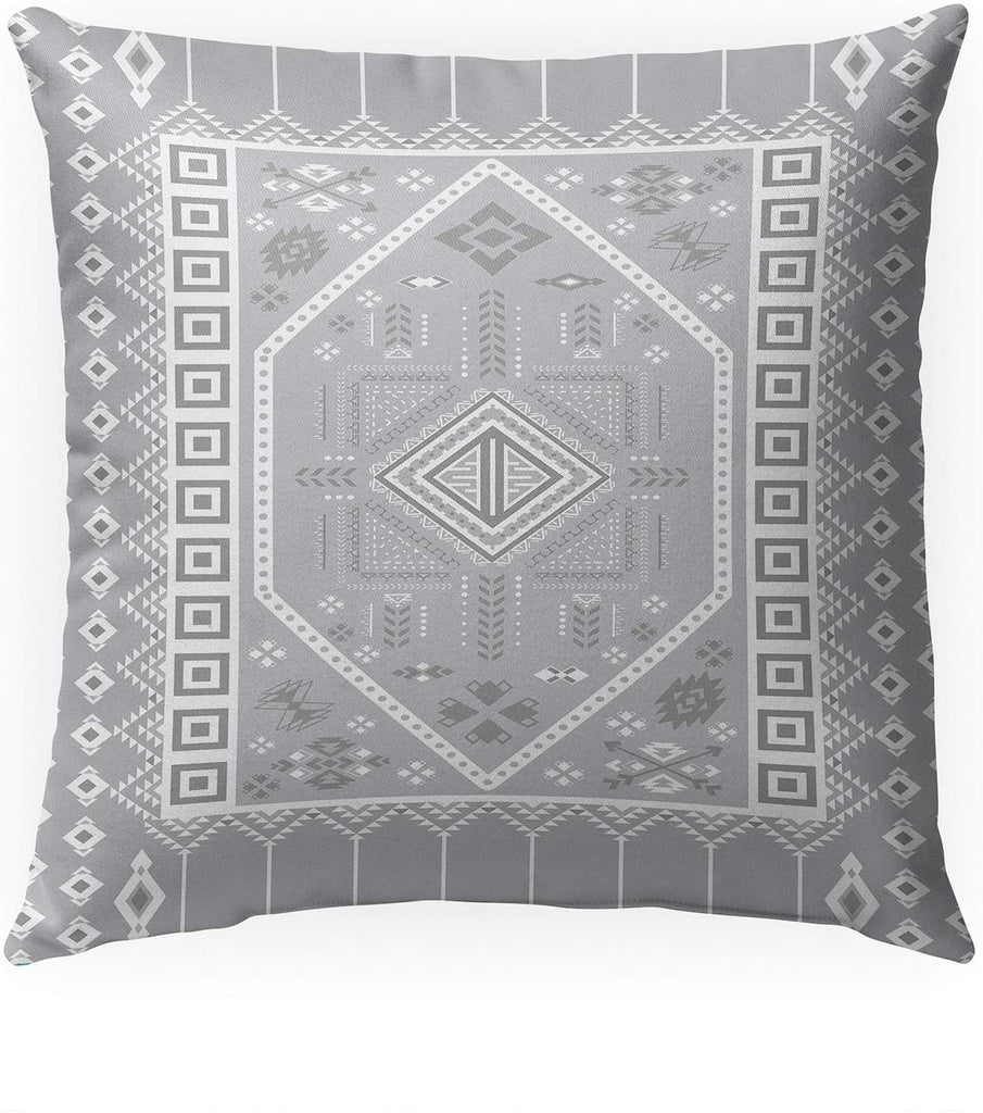 MISC Grey Indoor|Outdoor Pillow by 18x18 Grey Geometric Southwestern Polyester Removable Cover