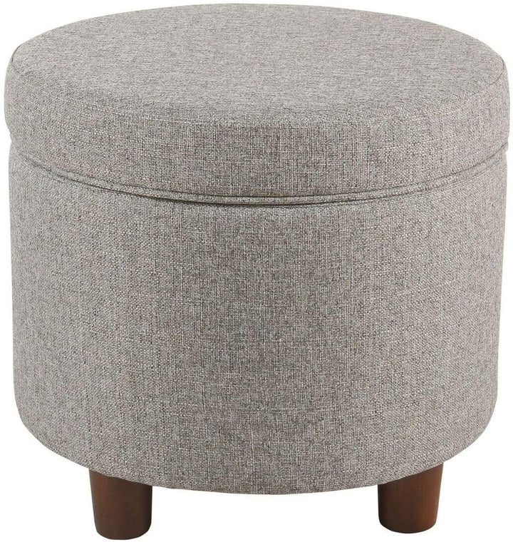 Light Gray Tweed Round Storage Ottoman Grey Solid Mid