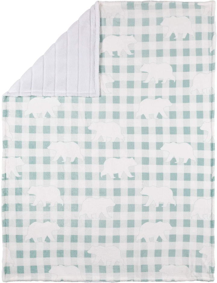 Throw Aqua Plaid Bear Blue Animal Casual Cotton Blend - Diamond Home USA