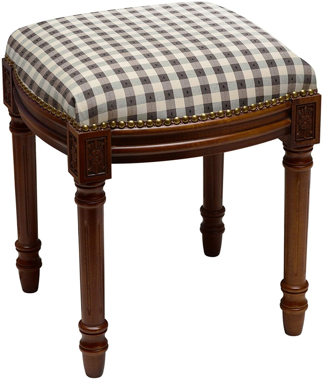 Black Gingham Vanity Stool Plaid Rubberwood Chestnut