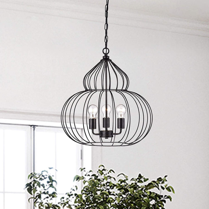 3 Light Global Chandelier Black Modern Contemporary Metal