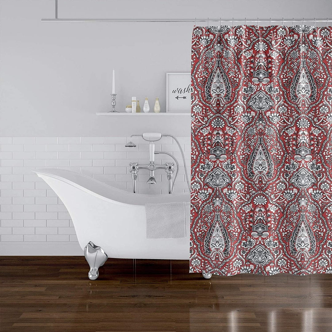 MISC Coral Red Shower Curtain by 71x74 Red Geometric Traditional Polyester