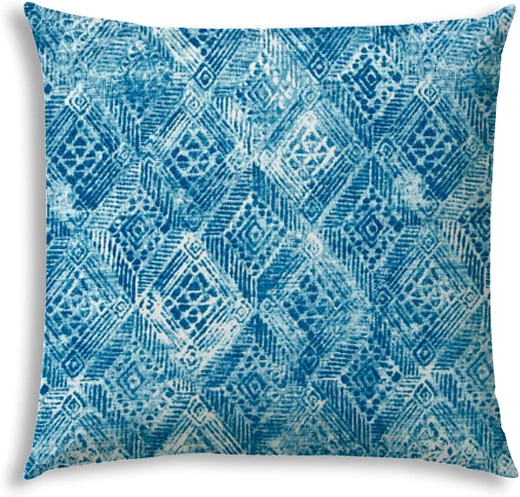 Blue Jumbo Indoor/Outdoor Zippered Pillow Cover Geometric Bohemian Eclectic Polyester Closure