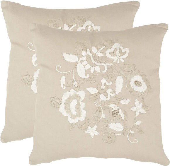 April Beige 22 inch Square Throw Pillows (Set 2) Tan Floral Transitional Cotton Two