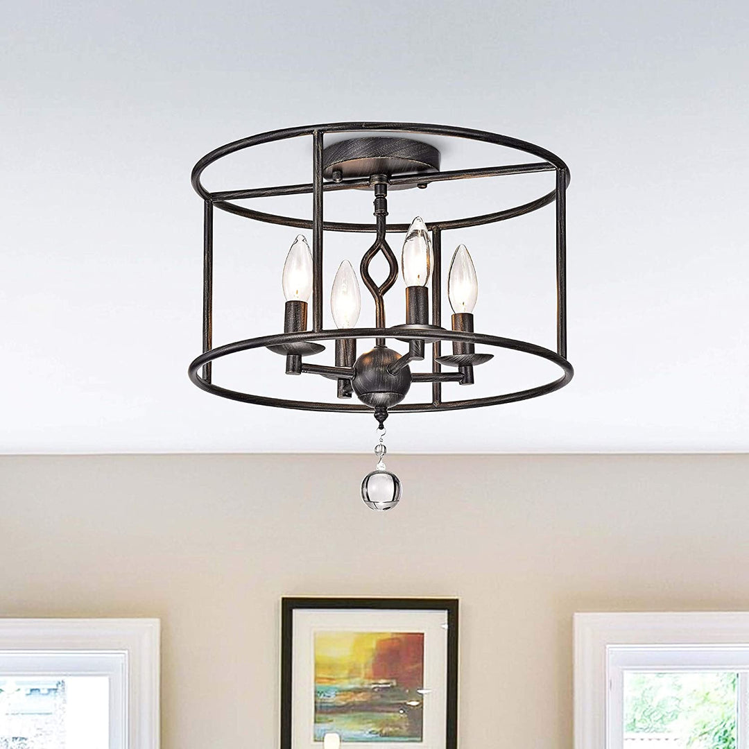 4 Antique Black Metal Round Flush Mount Ceiling