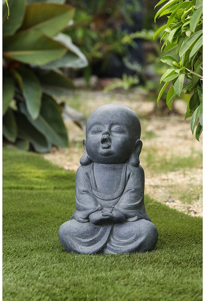 Meditating Buddha Garden Statue Grey Oriental Magnesium