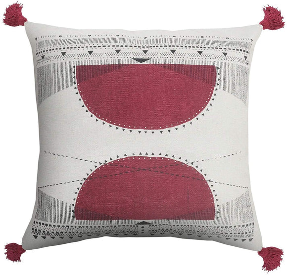 UKN Reflective Sun Geometric Throw Pillow Black Red White Textured Bohemian Eclectic Mid Century Modern Southwestern Cotton Single Handmade Removable