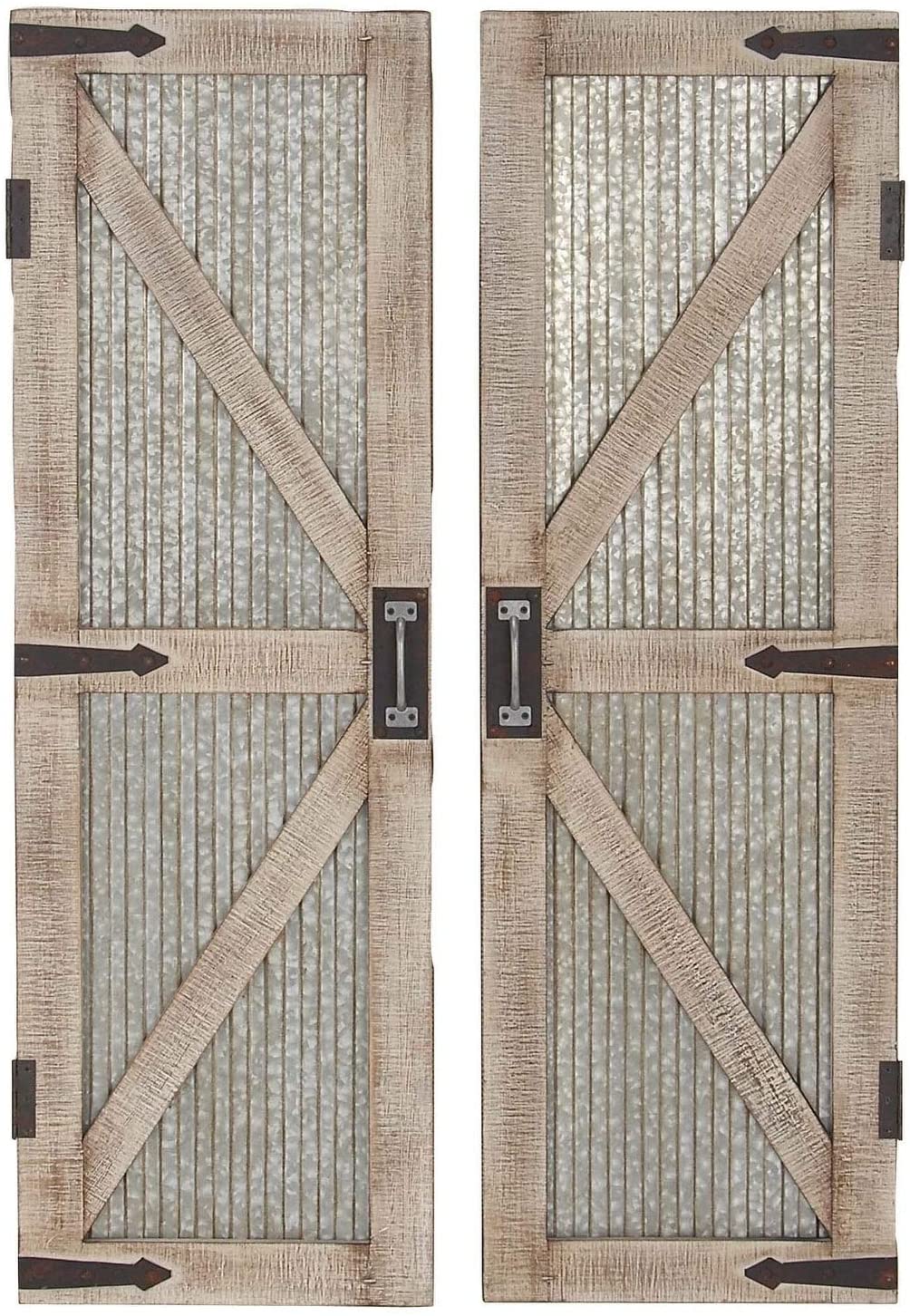 Set 2 Farmhouse 47 Inch Iron Wood Barn Doors by Brown