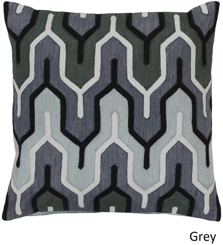 Decorative 18 inch Geometric Pillow Cover Grey Green Embroidered Patchwork Modern Contemporary Cotton Removable