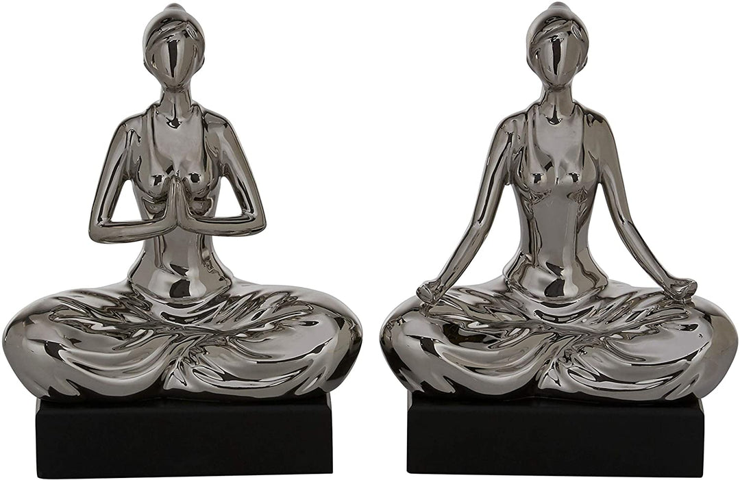 Ceramic Figurine Sculpture Metallic Silver Finish Set 2 7