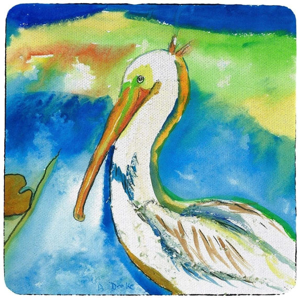 White Pelican Coaster Set 4 Color Synthetic Fiber