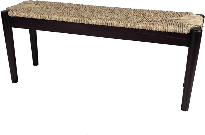 Indoor/Outdoor Seagrass Bench Black Finish Frame Solid