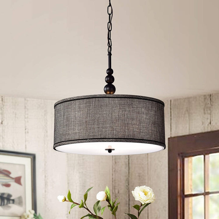 Woven Black 18 inch Drum Pendant Lamp Modern Contemporary