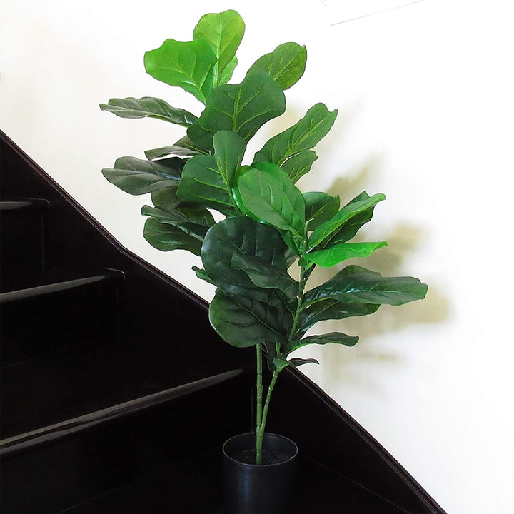 3ft Leaf Fig Tree Pot 36" H X 24" W 18" Dp Green - Diamond Home USA