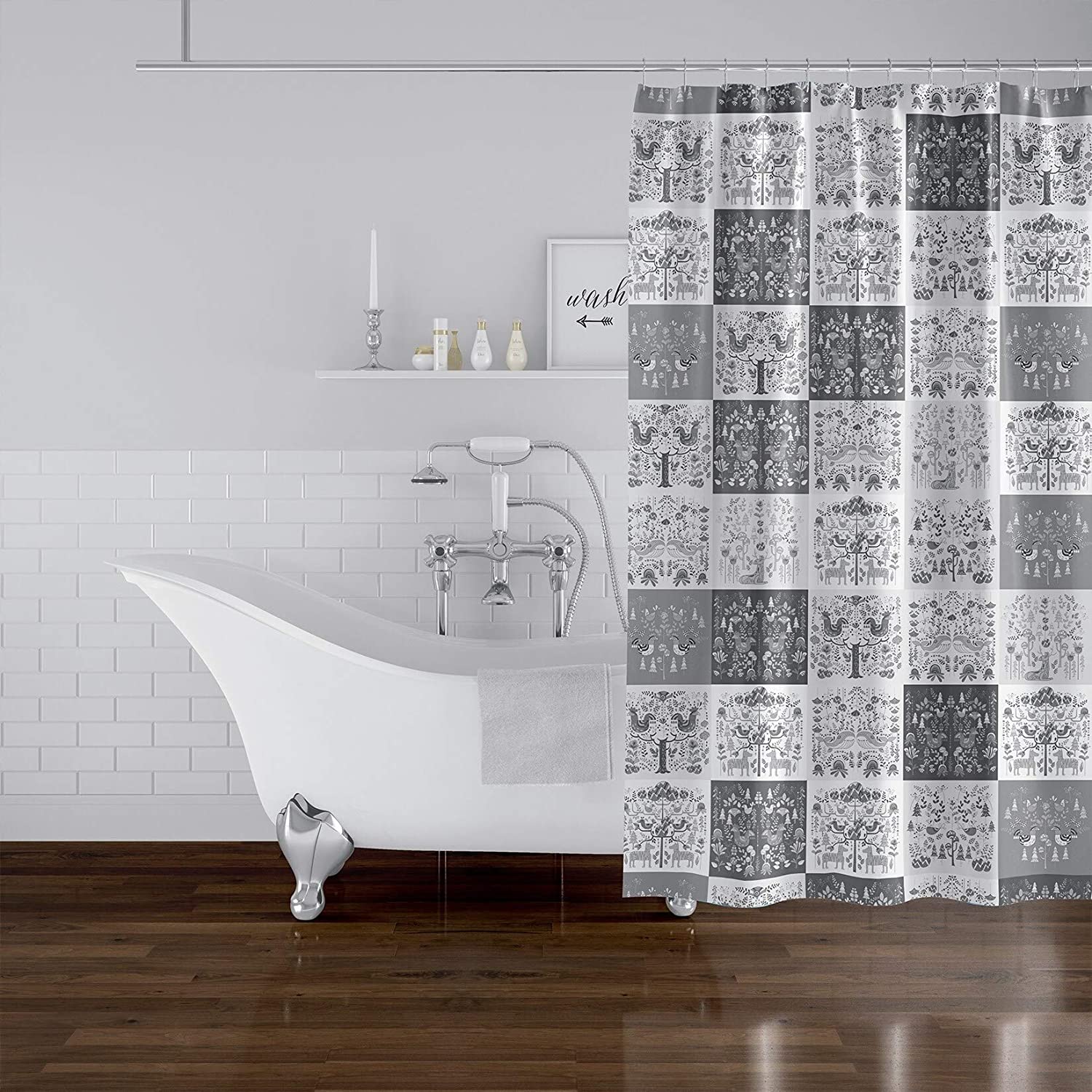 MISC Scandinavian Patchwork Greyscale Shower Curtain by 71x74 Grey Patchwork Scandinavian Polyester