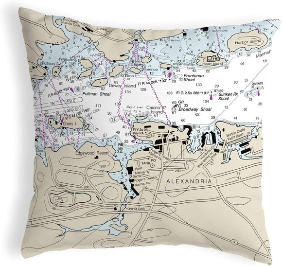 Ny Nautical Map Noncorded Pillow 12x12 Color Graphic Coastal Polyester