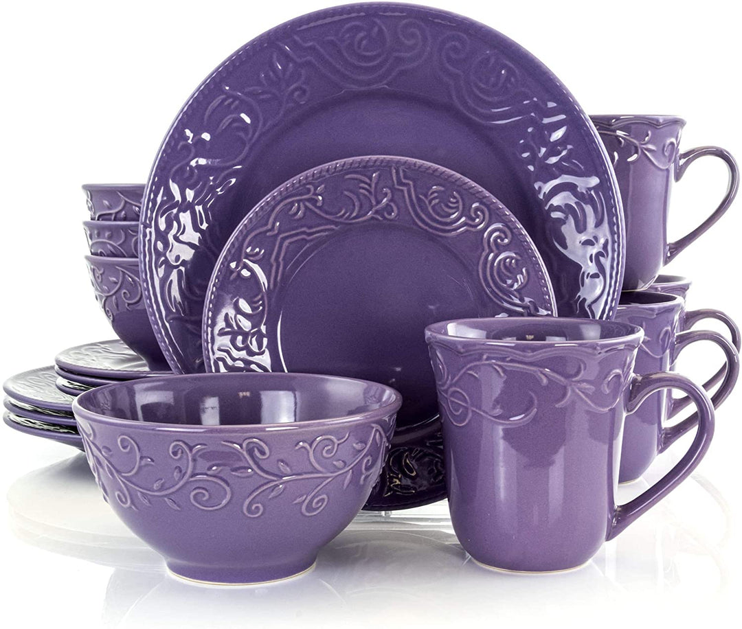 Lavender Field 16 Piece Dinnerware Set Purple Textured