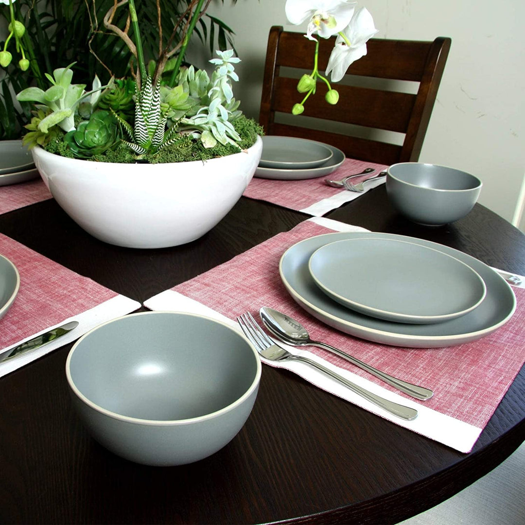 Stone 12 Piece Dinnerware Set Grey Solid Casual Round Stoneware Piece Microwave Safe - Diamond Home USA