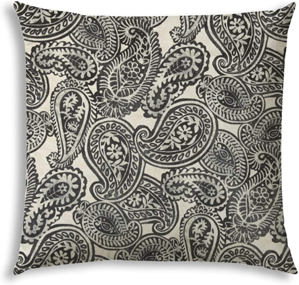 Gray Jumbo Indoor/Outdoor Zippered Pillow Cover Grey Paisley Bohemian Eclectic Polyester Closure